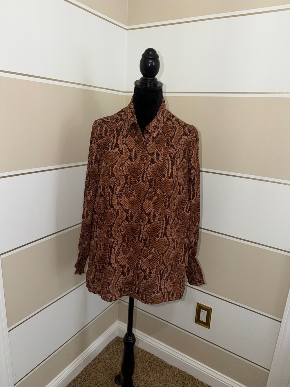 Express Brown Snake-Print Button Down Blouse